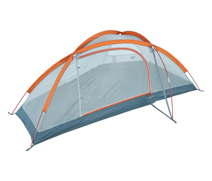Grand Canyon 1-Personen-Trekkingzelt »Apex« in Grau und Weiß mit orangefarbenen Stangen.