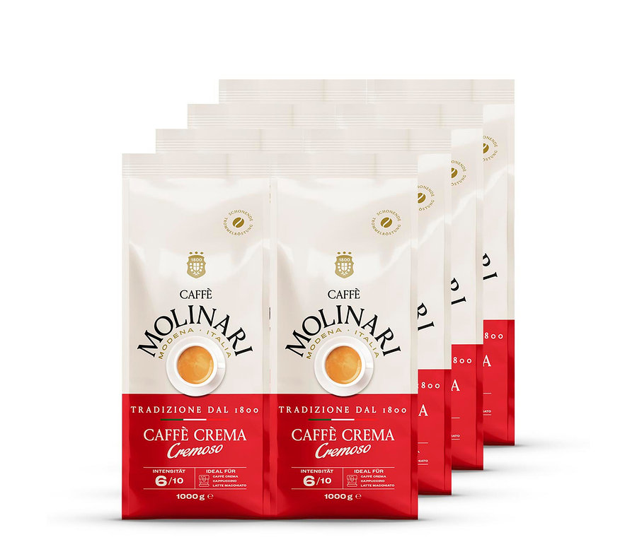 Fünf Packungen Caffè Molinari Caffè Crema Cremoso - 8x 1 kg Ganze Bohne.