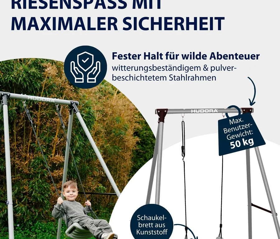Ein Junge schaukelt auf einer HUDORA Schaukel »Start«.