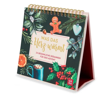Ansicht eines Tischkalenders mit weihnachtlichen Motiven, darunter ein Lebkuchenmann und eine Tasse mit einem Heissgetränk.