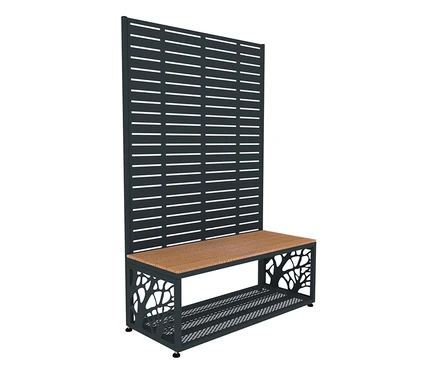 Sichtschutz mit Sitzbank und Kaminholzregal.