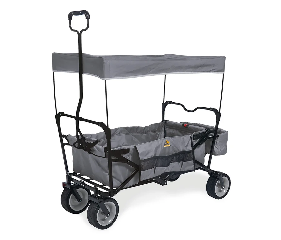 Grauer Pinolino Klappbollerwagen »Paxi« mit schwarzem Rahmen und Verdeck.