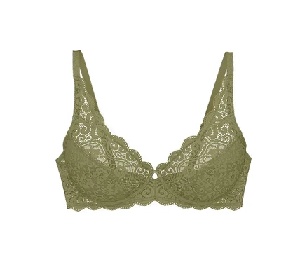 Triumph Amourette W BH in Olivgold aus Spitze mit gewelltem Rand und dünnen Trägern.