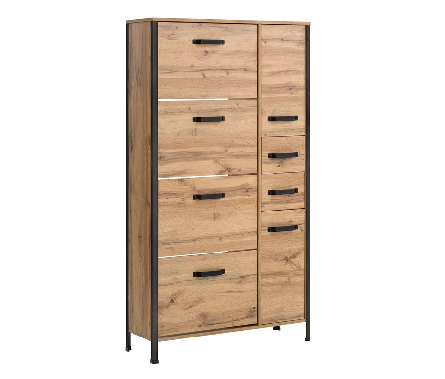 Schildmeyer-Schuhschrank »Hako H900K« aus braunem Holz mit schwarzen Details.