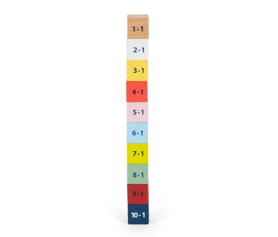 Turm aus bunten small foot Rechen-Set »Educate« Würfeln mit Zahlen und Punkten.