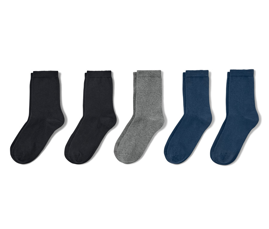 Fünf Paar dunkelblau-schwarze Kinder-Socken.