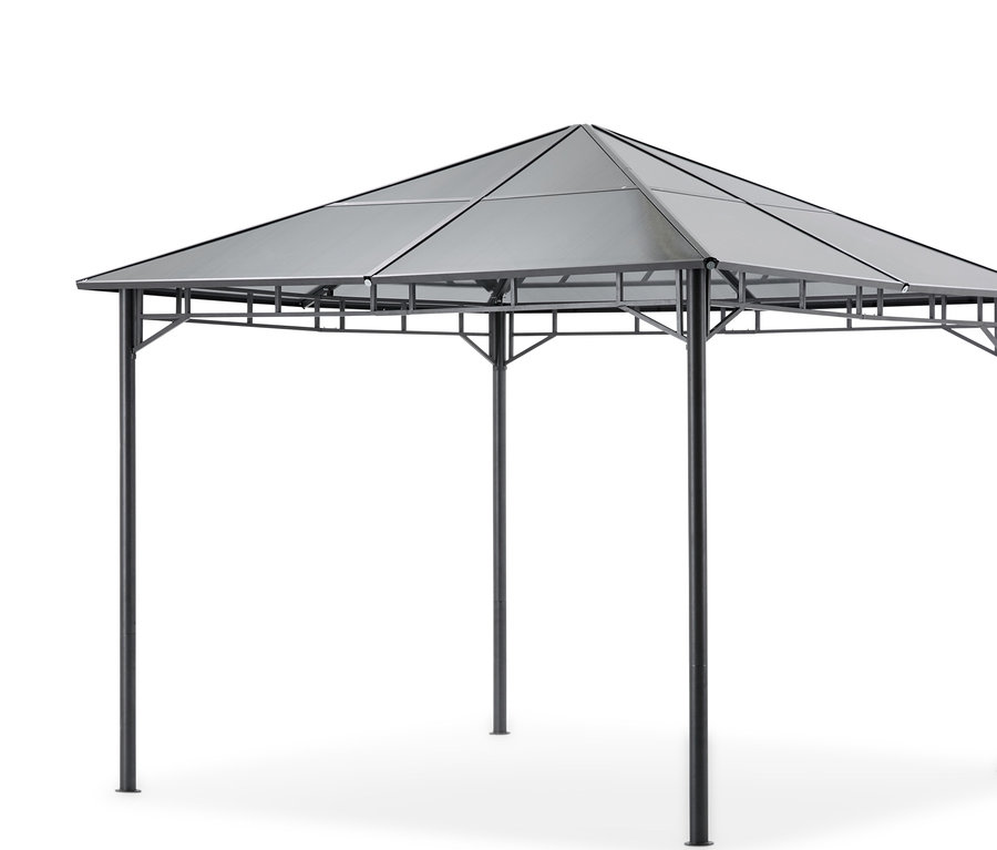Ein Hardtop-Pavillon auf einem weißen Hintergrund.