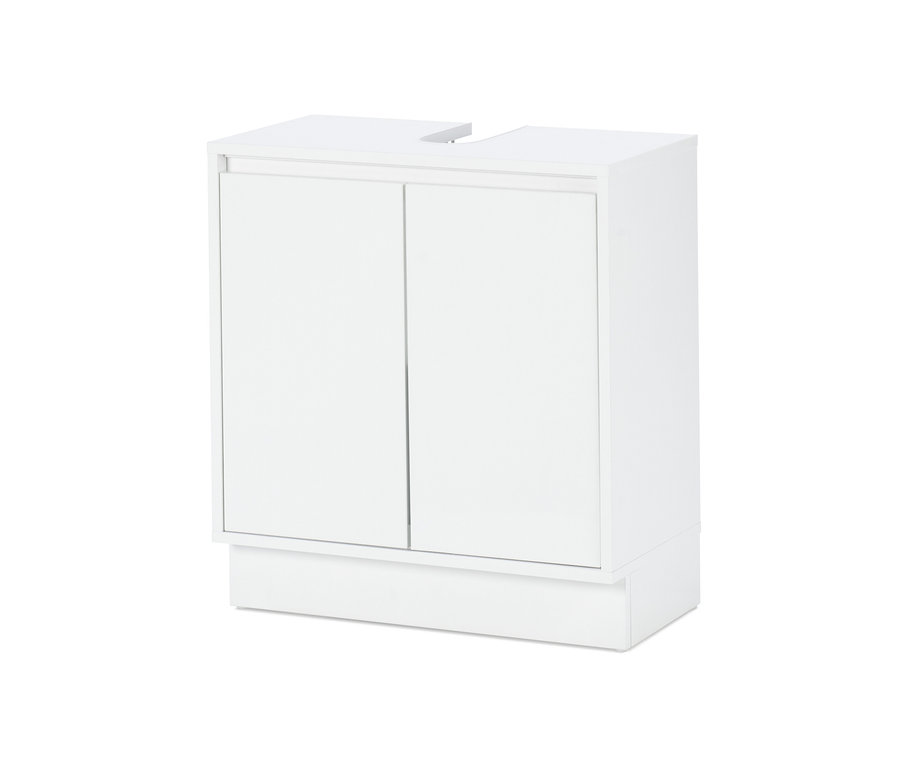 Weißer Waschbeckenunterschrank mit zwei Türen.