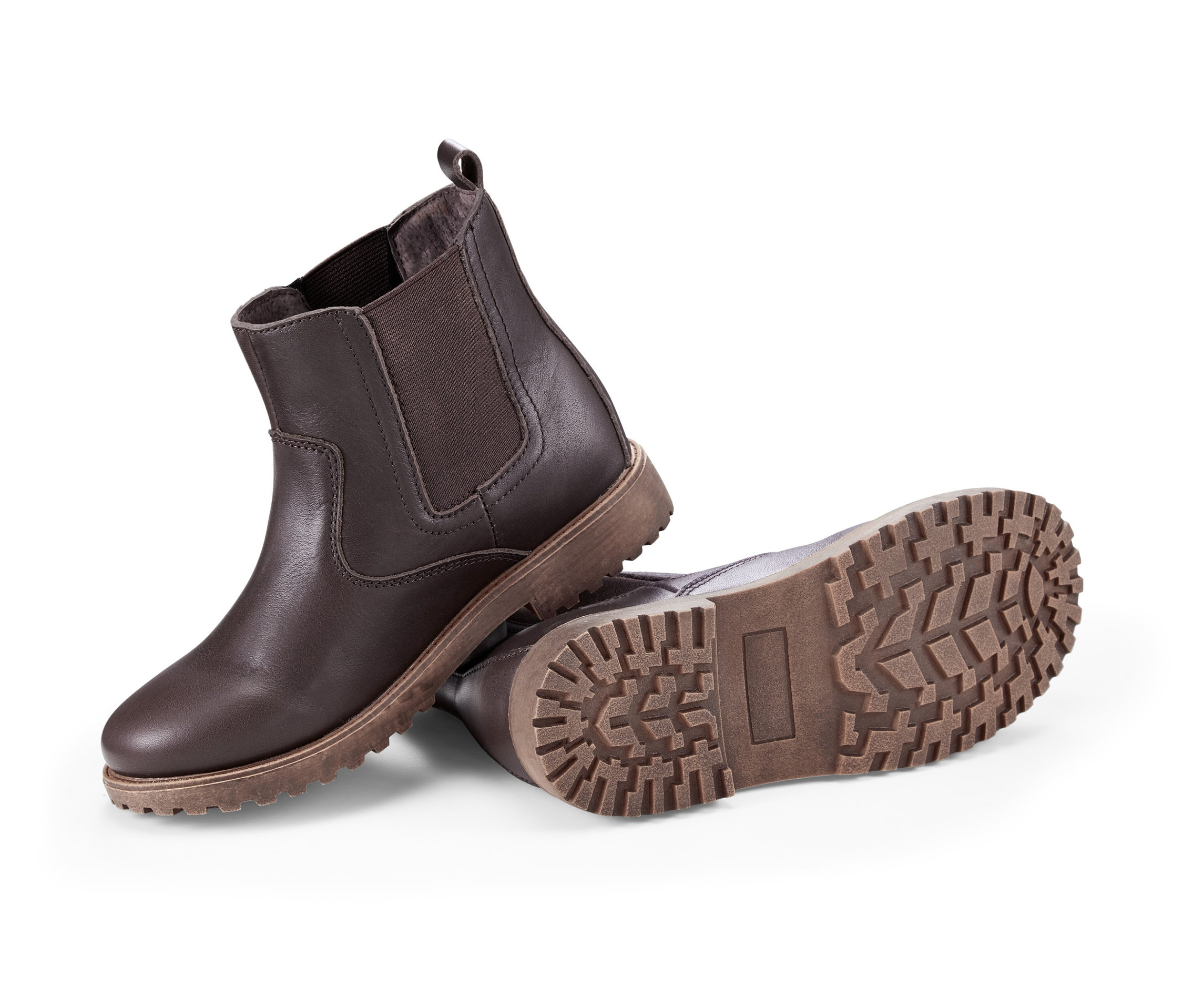 Zwei Lederstiefel auf einem weißen Hintergrund.