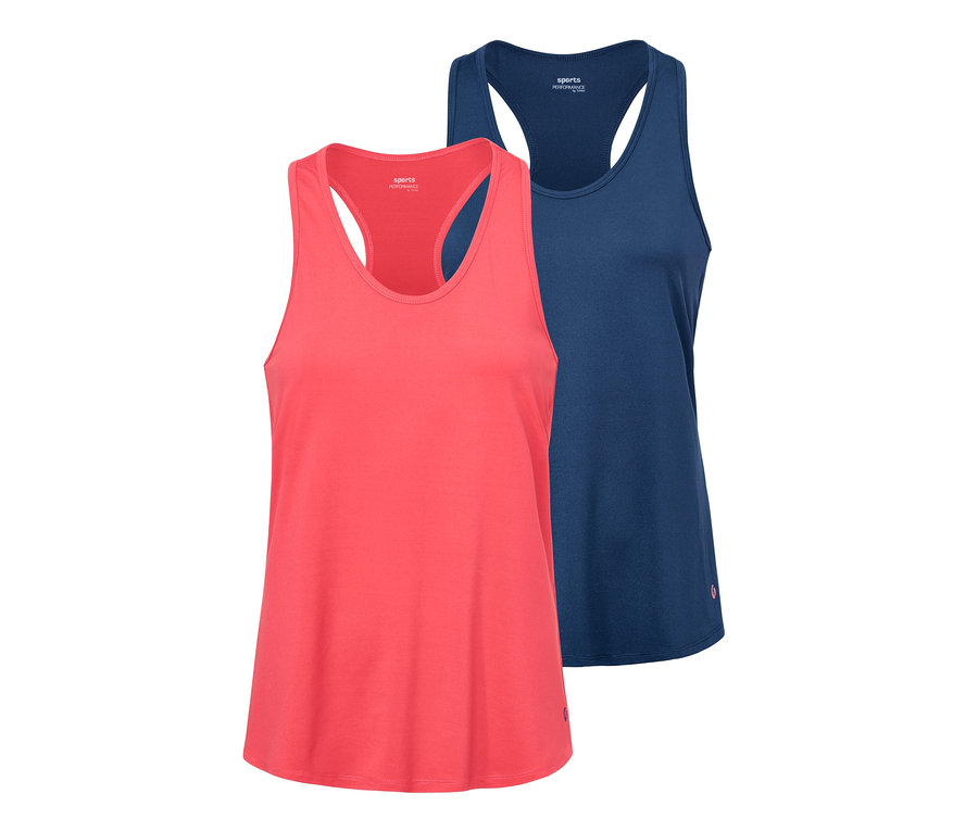 Zwei Tops: ein korallenrotes und ein dunkelblaues.