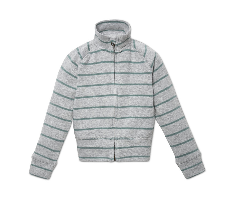 Sportive Strickjacke mit Reissverschluss, grau mit Streifen.