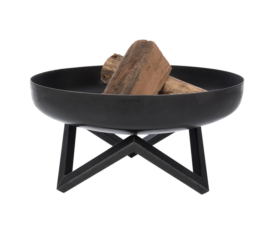 Zwei Holzscheite liegen in der schwarzen RedFire Fire-Pit »Pello Industrial« Feuerschale mit ca. 60 cm Durchmesser.