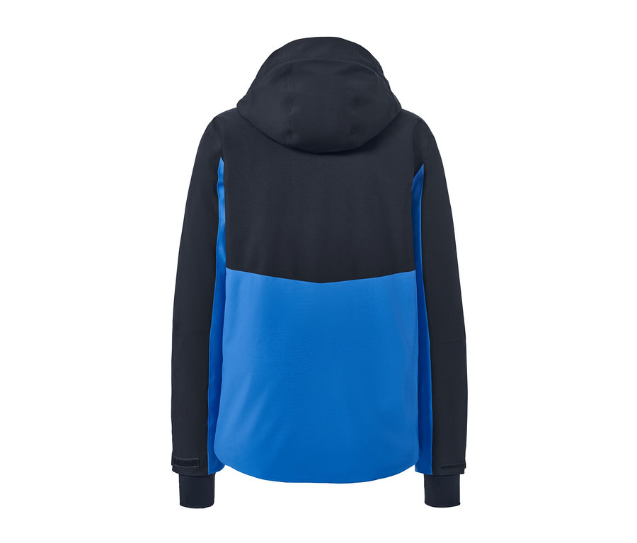 Blaue Skijacke von hinten.