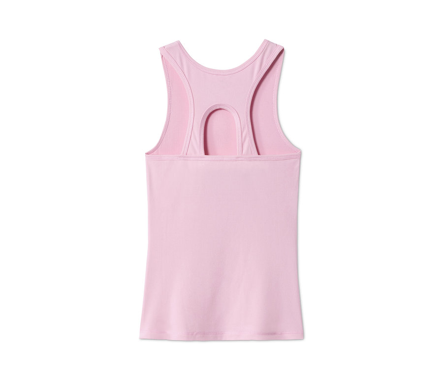 Rosa Sport-Top aus recyceltem Material mit Ringerrücken.