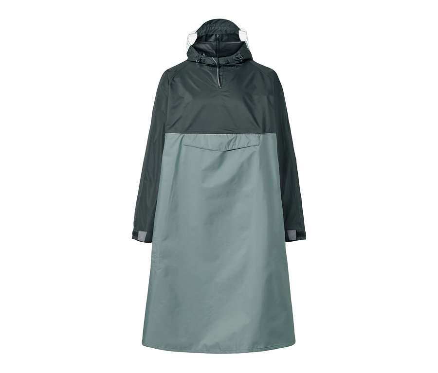 Ein Unisex-Regenponcho mit Ärmeln in Grau-Grün und Dunkelgrau.