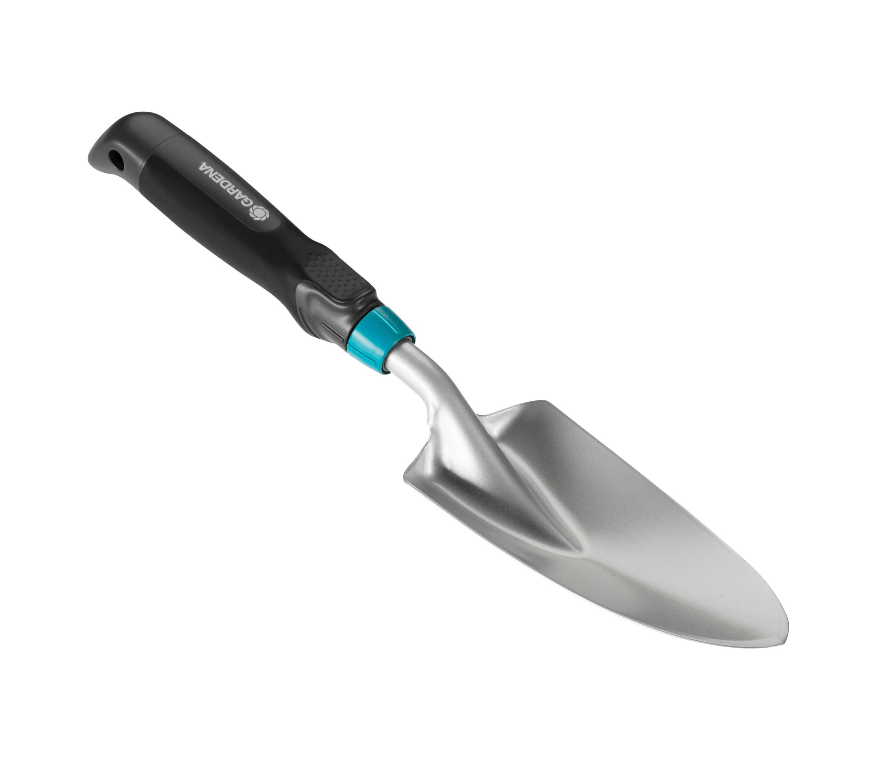 GARDENA Comfort »Blumenkelle« mit schwarzem Griff und silbernem Blatt.