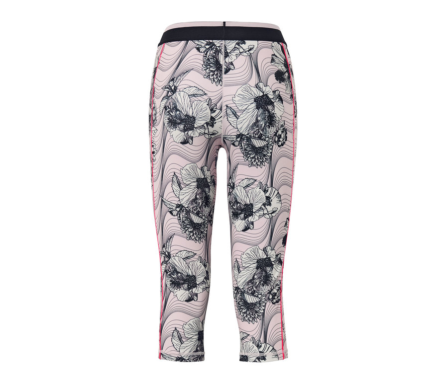 Detail einer 3/4-Sporttight mit Blumenmuster.