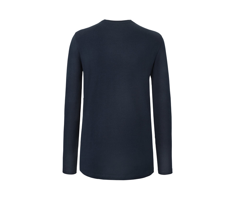 Detailansicht von einem marineblauen 2 Langarmshirts.