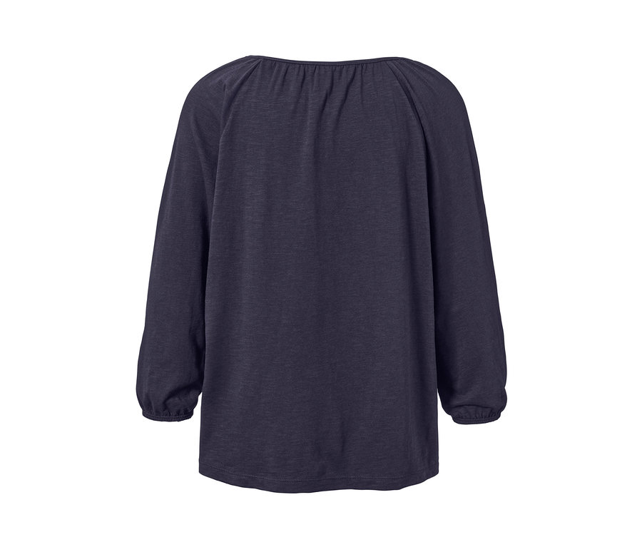 Dunkelblaues Blusenshirt mit 3/4-Arm von hinten.