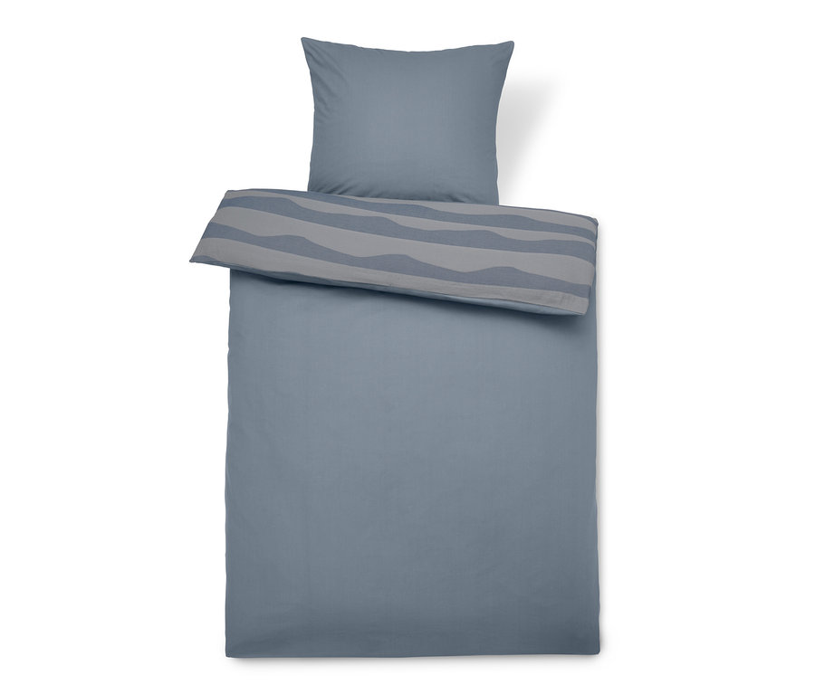 Jacquard-Bettwäsche Normalgröße mit Kissen- und Deckenbezug in blauer Farbe.