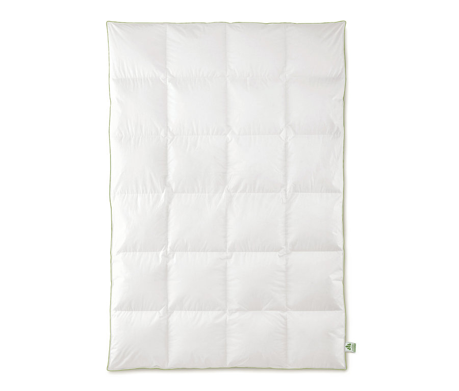 Weißes irisette® greenline Daunen-Kassettenbett in Normalgröße mit leicht grünem Rand.