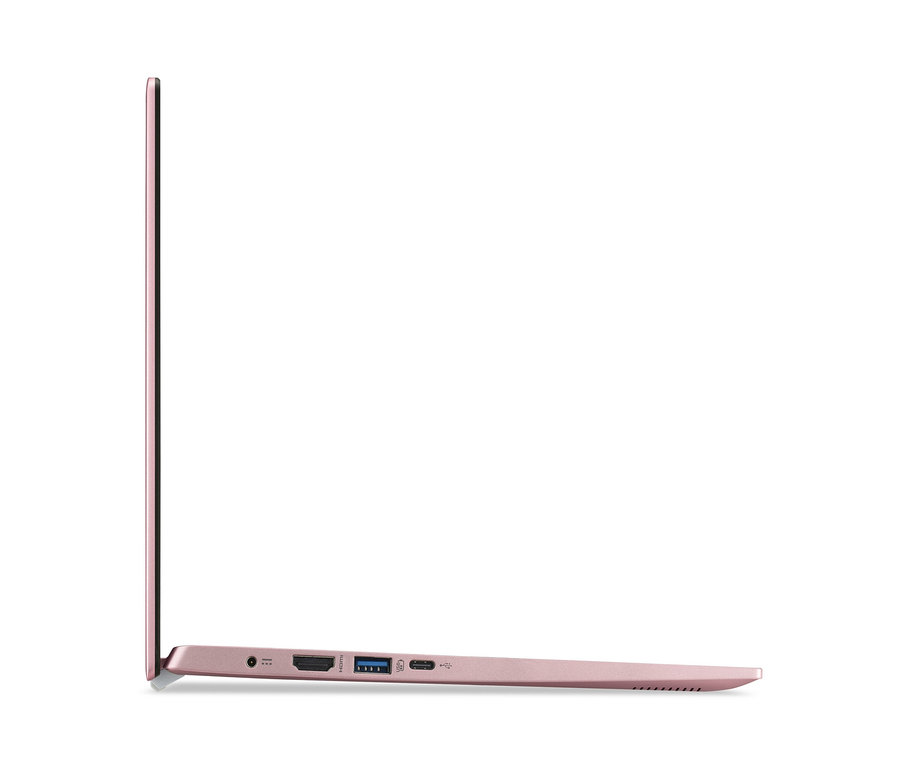 Seitenansicht eines pinkfarbenen Acer Swift 1 Notebooks.