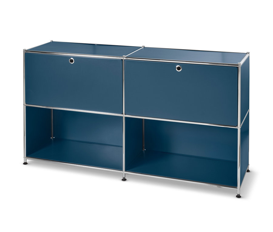 Blaues Sideboard Metall »CN3« mit versetzbaren Klappenfächern.