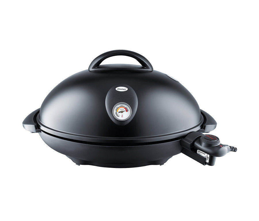 Schwarzer Steba-BBQ-Grill »VG 350 BIG« mit rundem Deckel und Thermometer.