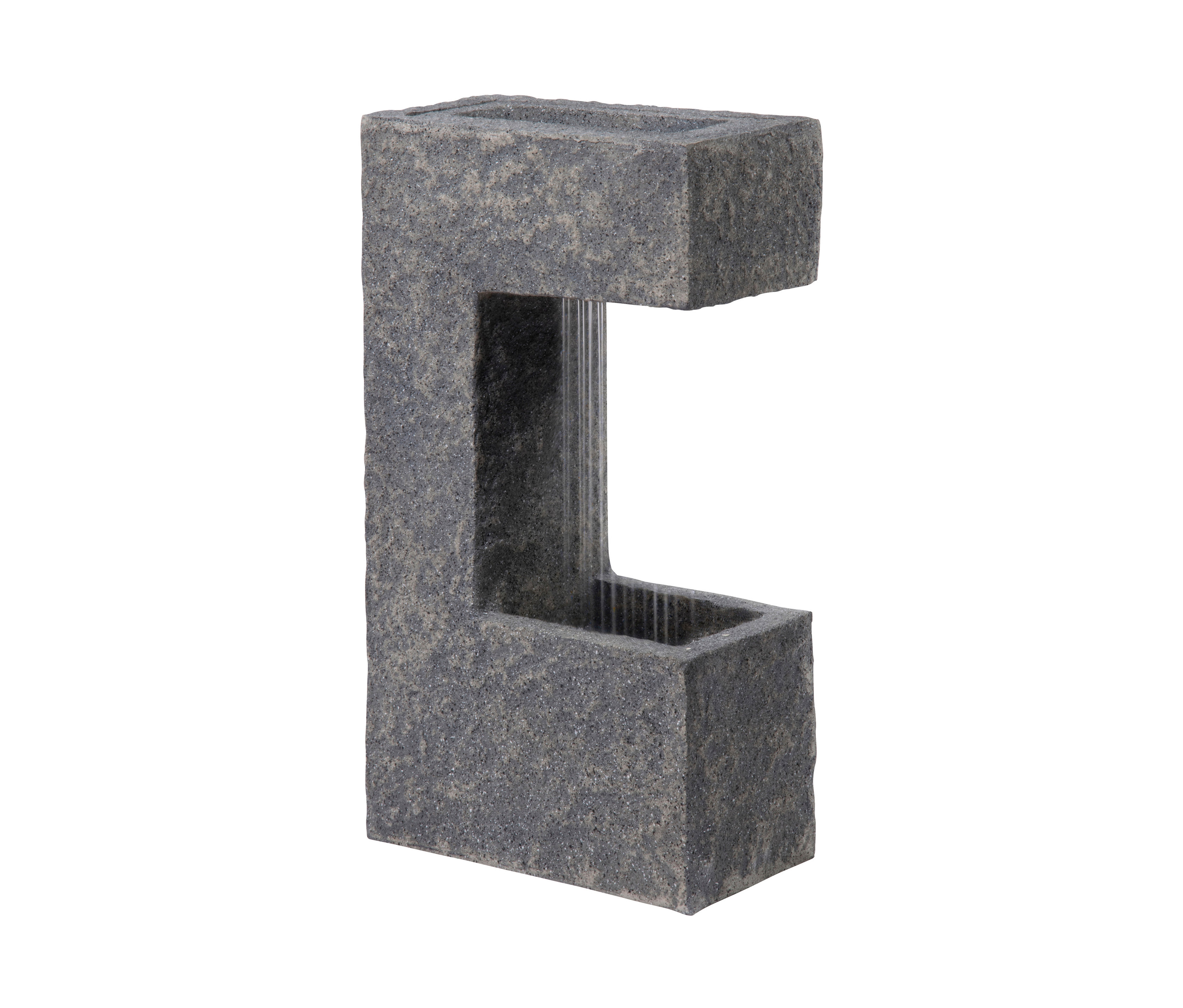 Grauer Dobar Gartenbrunnen mit Wasserfall und LEDs.