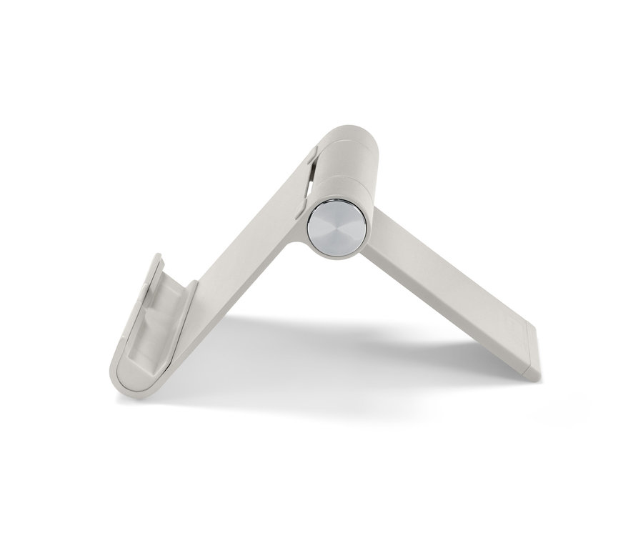 Grauer Smartphone- und Tablet-Ständer.