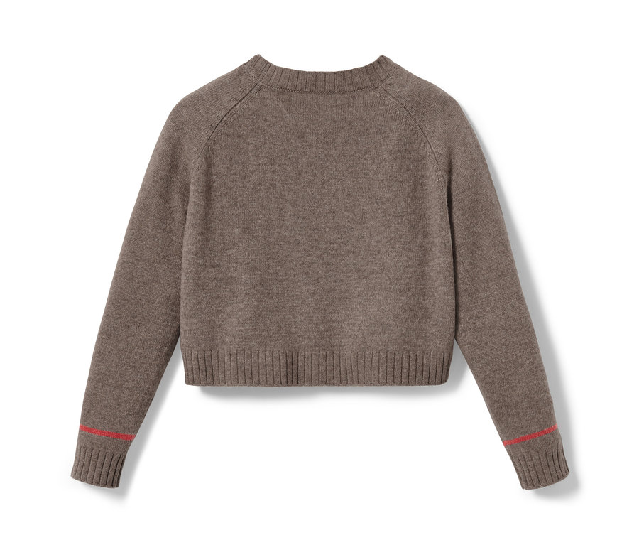 Brauner Strickpullover mit RWS-Wolle.