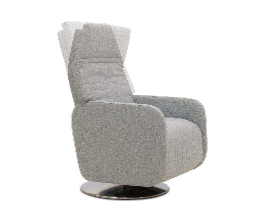 Grauer Relax-Sessel »Beja« mit verstellbarer Rückenlehne auf einem silbernen Untergestell.