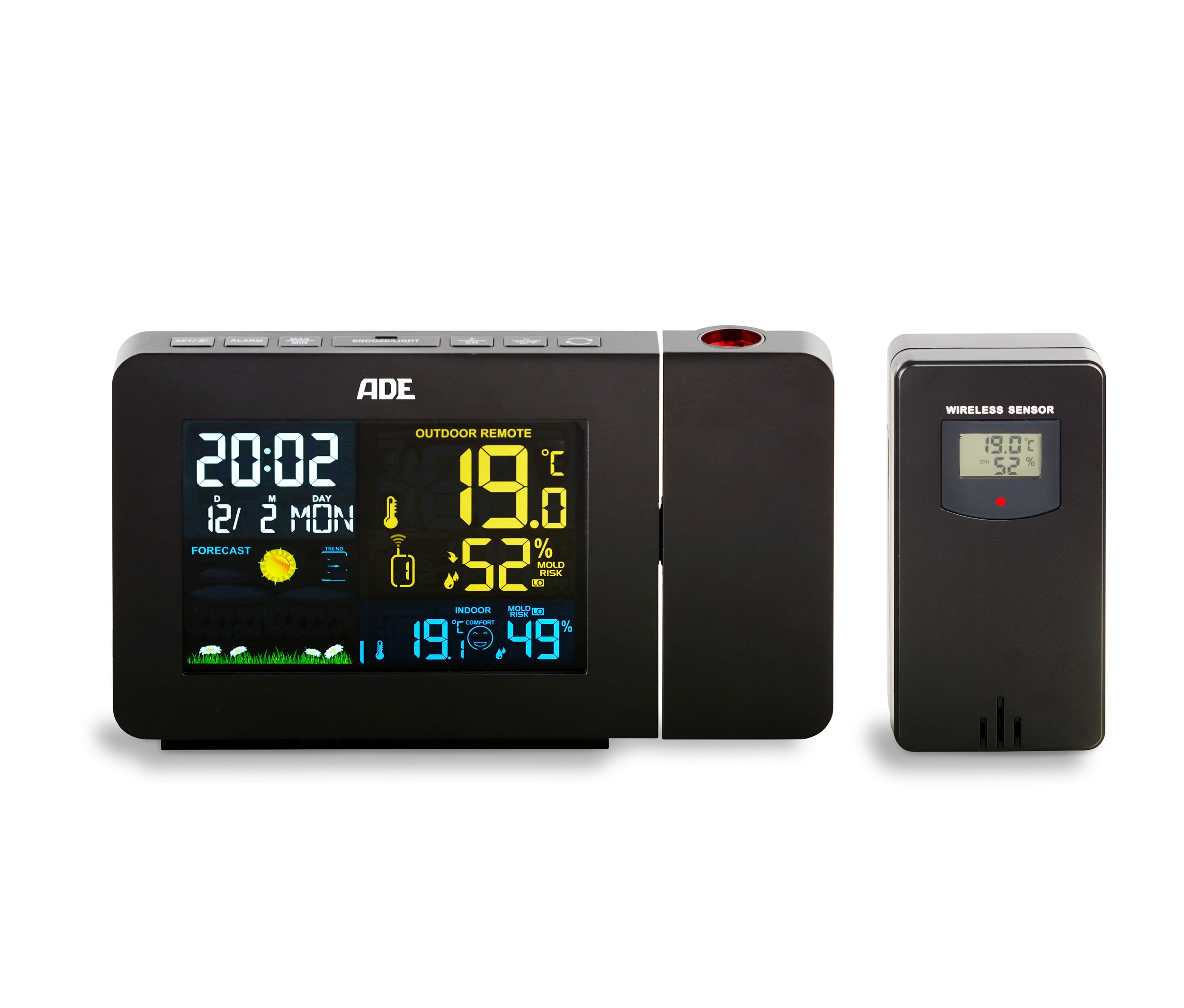 ADE Wetterstation mit Funk-Außensensor und Projektion