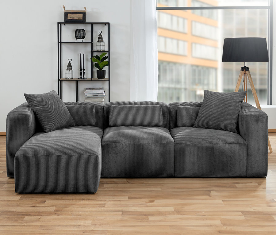 Anthrazitfarbenes Ecksofa mit Longchair »Lenata«, links.