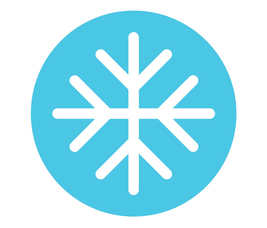Weiße Schneeflocke in hellblauem Kreis.