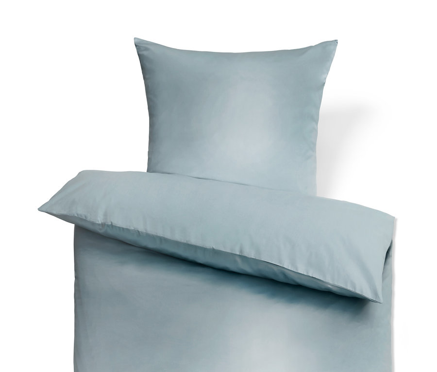 Hellblaue Premium-Seiden-Baumwoll-Bettwäsche, Normalgröße, mit Kissen- und Bettbezug.