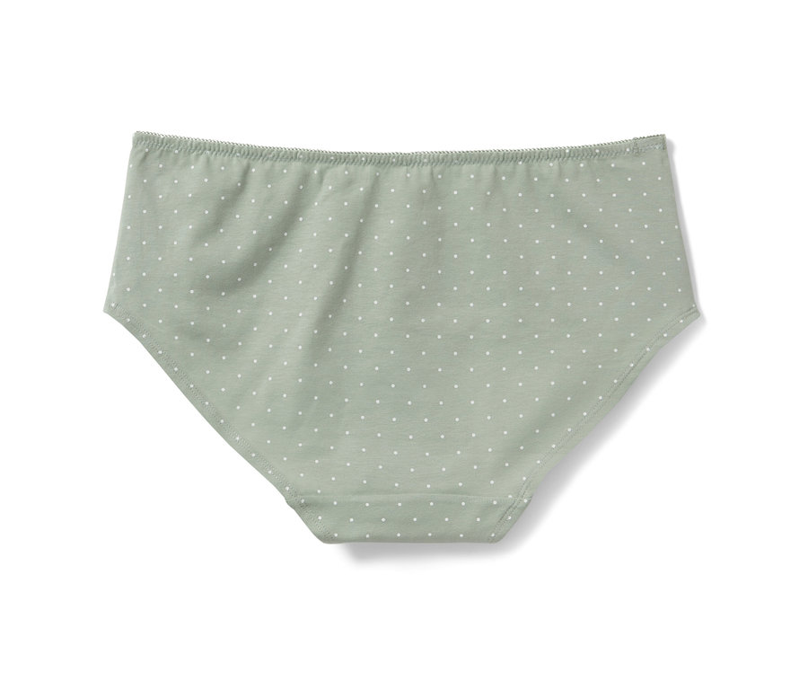 Ein hellgrüner Slip mit einem Muster aus weißen Punkten.