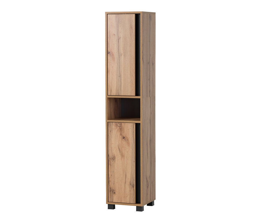 Hochschrank "Dex" in Schwarz und Eiche.
