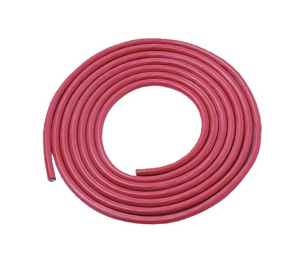 Aufgerollter, roter Schlauch auf weissem Hintergrund.