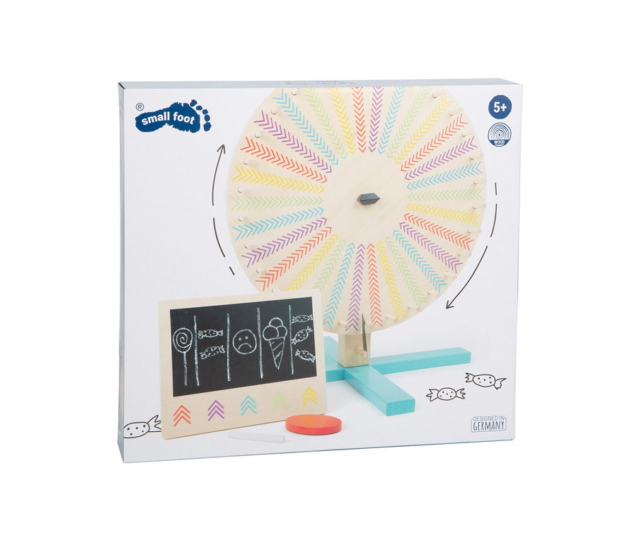 Verpackung des small foot Glücksrads »Active« mit Glücksrad, Tafel und Kreide.