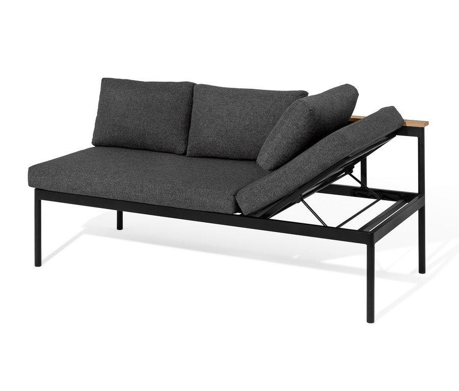 2-in-1-Dining-Bank-Liege »Elin« mit schwarzem Rahmen und grauen Kissen.