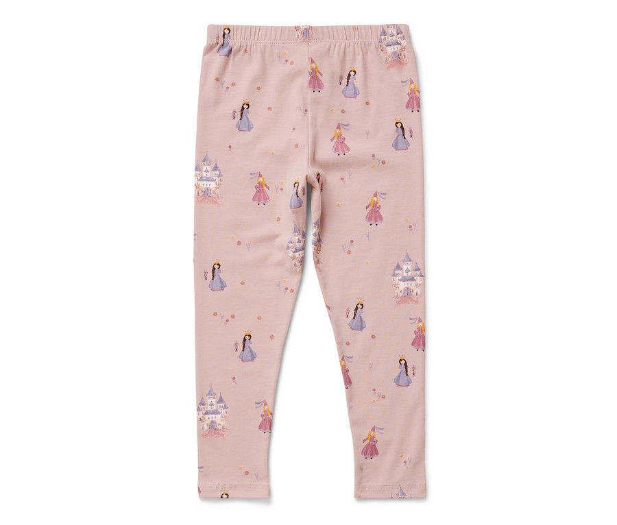 Rosa Kinderleggings mit Prinzessinnen- und Schlossmuster.
