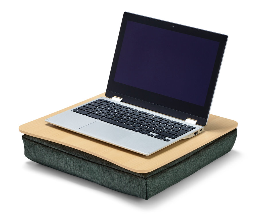 Laptoptisch mit Kniekissen und Laptop.