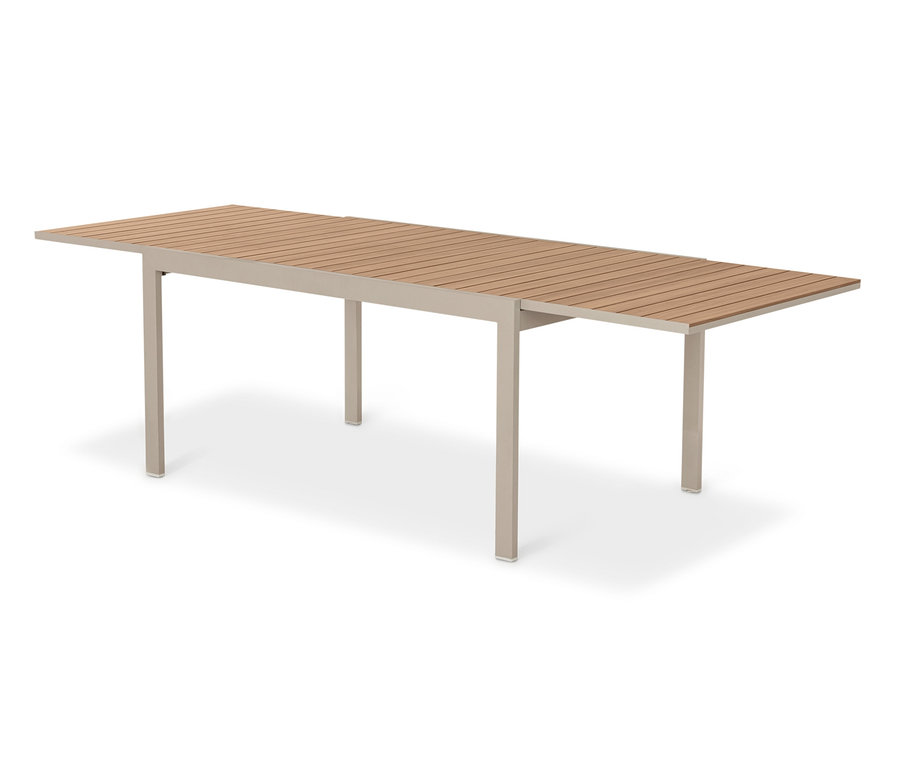Ausgezogener »Liska« Ausziehtisch aus Aluminium auf weißem Hintergrund.