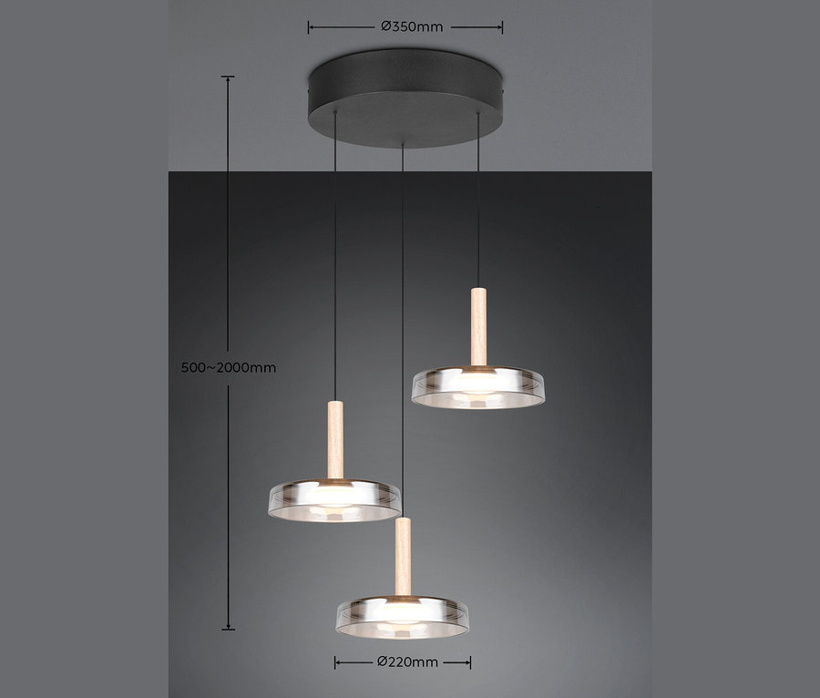 Drei Trio LED-Pendelleuchten »Celeste« hängen von der Decke.