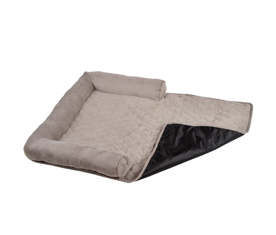 Beige Hundecouch »Maggie« mit gesteppter Decke und schwarzem Futter.