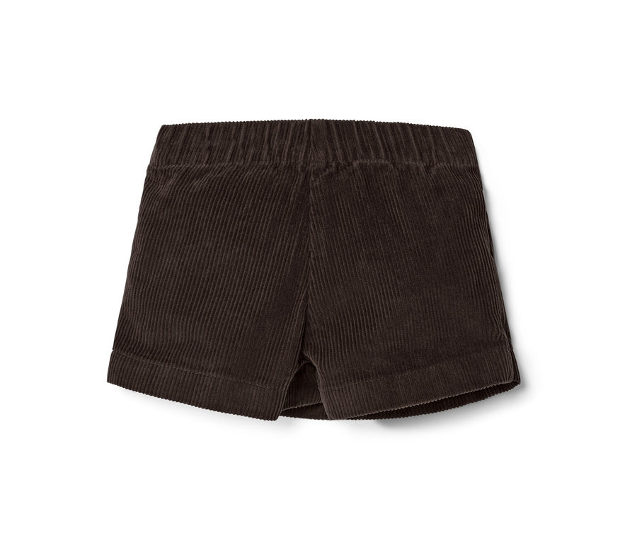 Ein brauner Kleinkind-Hosenrock aus Kord mit elastischem Bund.