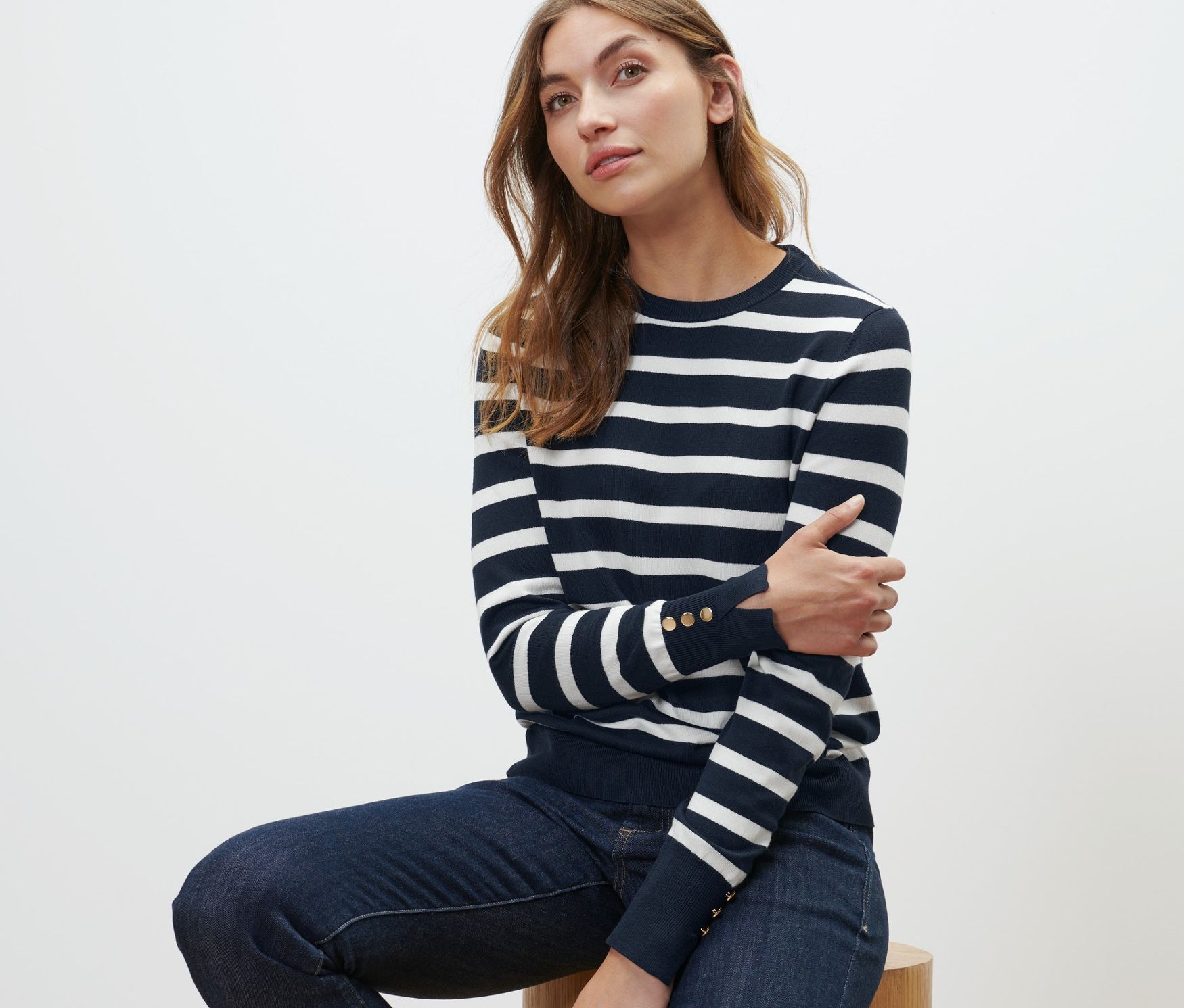Thumbnail - Tchibo - Gestreifter Feinstrickpullover - Damen - Gr. S - dunkelblau/gestreift