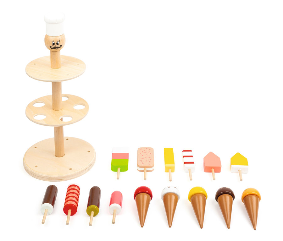 Holzständer mit Holz-Eis am Stiel und Eiswaffeln, inklusive small foot Eisständer »Luigi Gelato«.