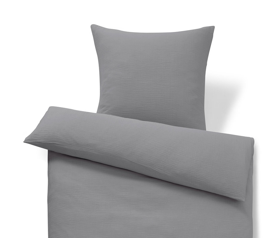 Graue Musselin-Bettwäsche, Normalgröße, mit Kopfkissenbezug